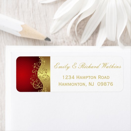 Rood en Gouden Swirl Elegante Etiketten (Insitu)