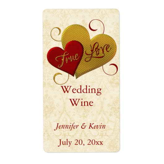 Rood en gouden True Love Weddenschap Mini Wine Lab Etiket (Voorkant)