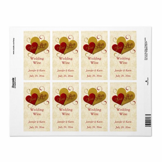 Rood en gouden True Love Weddenschap Mini Wine Lab Etiket (Full Sheet)