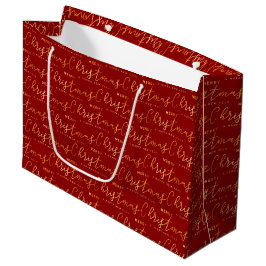 Rood en gouden vrolijk kerstwoordkunst groot cadeauzakje