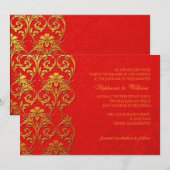 Rood en gouden wervelende trouwuitnodiging kaart (Voorkant / Achterkant)