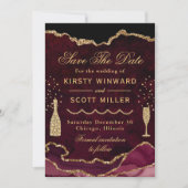 Rood- en goudfeeën Glitter Marble Agate Wedding Save The Date (Voorkant)