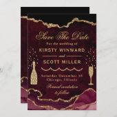 Rood- en goudfeeën Glitter Marble Agate Wedding Save The Date (Voorkant / Achterkant)