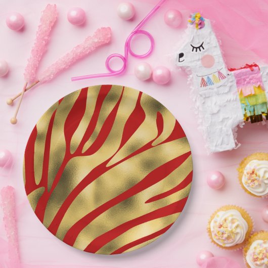 Rood- en goudfeestjes papieren bordje (Feest)