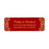 Rood en goudfloraal roos papercut etiket (Voorkant)