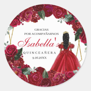 Rood- en goudFloral Quinceanera Classic Round Sti Ronde Sticker
