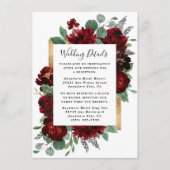 Rood- en goudFloral Rozen Greenery White Wedding Informatiekaartje (Voorkant)