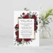 Rood- en goudFloral Rozen Greenery White Wedding Informatiekaartje (Staand voorkant)