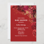 Rood- en goudflorenuitnodiging voor Baby shower Kaart (Voorkant)