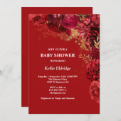 Rood- en goudflorenuitnodiging voor Baby shower Kaart (Voorkant / Achterkant)