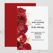 Rood- en goudflorenuitnodiging voor Baby shower Kaart (Voorkant / Achterkant)