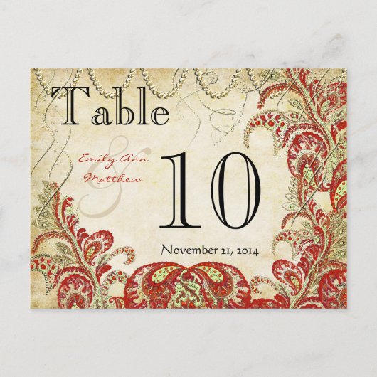 Rood- en goudgatsby Paisley Peacock-tabelnummer Briefkaart (Achterkant)