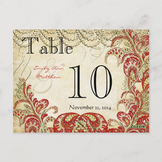 Rood- en goudgatsby Paisley Peacock-tabelnummer Briefkaart (Achterkant)