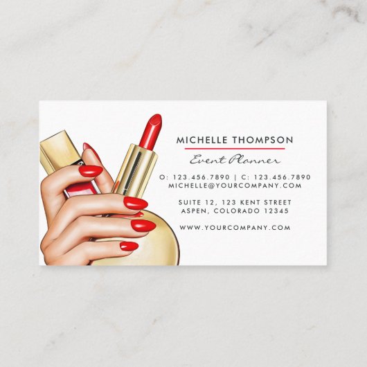 Rood en goudglam Chic Makeup Artist Visitekaartje (Achterkant)
