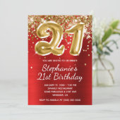 Rood en goudglitter Folie ballon 21e verjaardag Kaart (Staand voorkant)