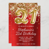Rood en goudglitter Folie ballon 21e verjaardag Kaart (Voorkant / Achterkant)