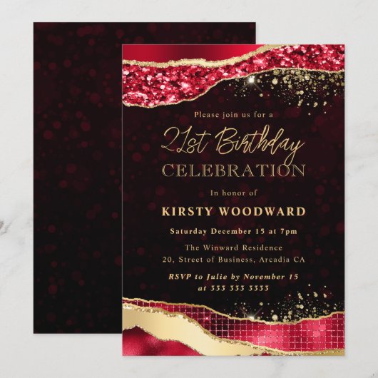 Rood en goudglitter Glam Tears 21e verjaardag Kaart (Voorkant / Achterkant)