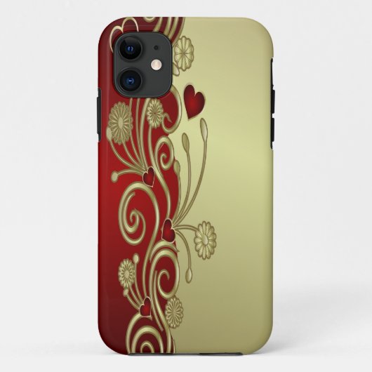 Rood- en goudharten en scrollen Case-Mate iPhone case (Achterkant)