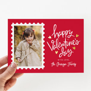 Rood en goudharten Stempel Foto Valentijnsdag Folie Feestdagenkaart