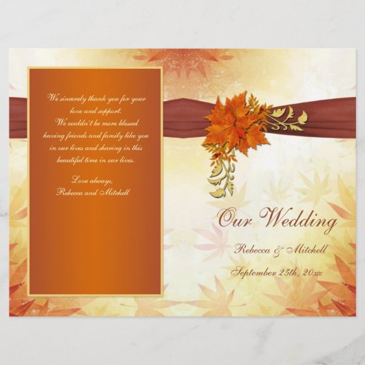 Rood- en goudherfstblad Wedding Programme (Voorkant)