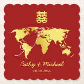 Rood- en goudkaart bestemming chinese bruiloft kartonnen onderzetters (Voorkant)
