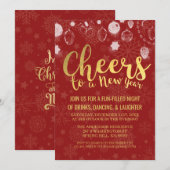 Rood- en goudkerst / Cheers Nieuwjaar Eve Party Kaart (Voorkant / Achterkant)