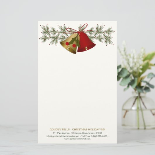 Rood- en goudkerstbellen, heilig en pijnhout briefpapier (Staand voorkant)