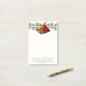 Rood- en goudkerstbellen, heilig en pijnhout post-it® notes (Op bureau)