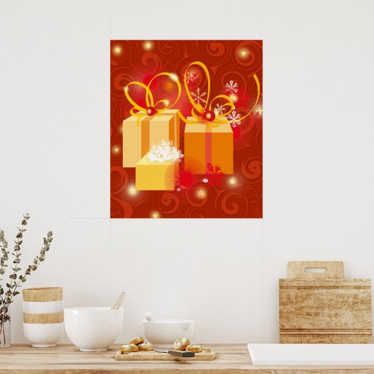 Rood- en goudkerstcadeaus poster (Keuken)
