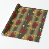 Rood- en goudkerstdecoratie cadeaupapier (Uitgerold)