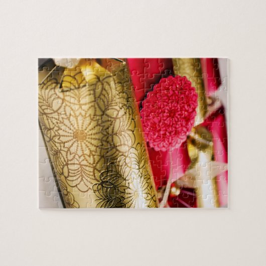 Rood- en goudkerstrackers legpuzzel (Horizontaal)