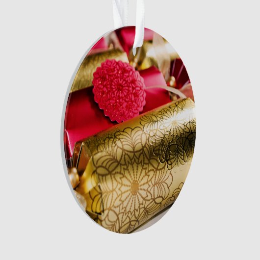 Rood- en goudkerstrackers ornament (voorkant)