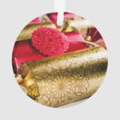 Rood- en goudkerstrackers ornament (achterkant)