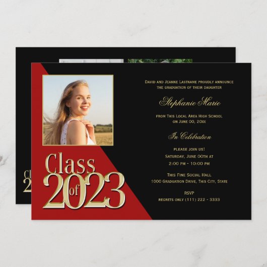 Rood- en goudklasse van 2023 Multi-Photo Kaart (Voorkant / Achterkant)