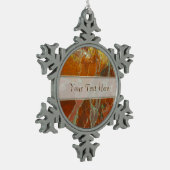 Rood en goudkleurig hout tin sneeuwvlok ornament (Links)