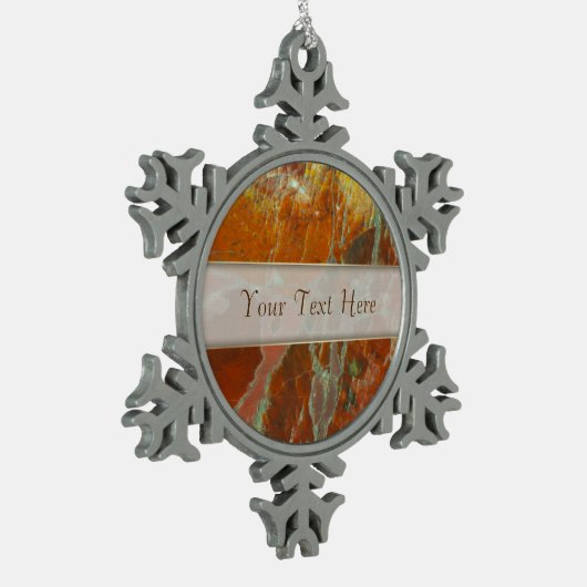 Rood en goudkleurig hout tin sneeuwvlok ornament (Links)