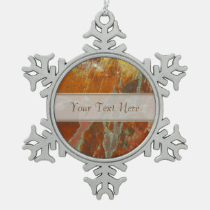 Rood en goudkleurig hout tin sneeuwvlok ornament