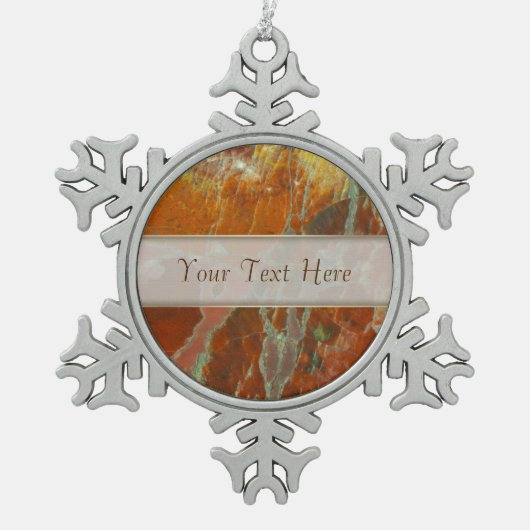 Rood en goudkleurig hout tin sneeuwvlok ornament (Voorkant)