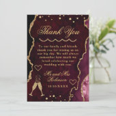 Rood en goudkleurig marmer Agate Wedding Bedankkaart (Staand voorkant)