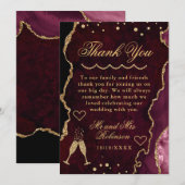 Rood en goudkleurig marmer Agate Wedding Bedankkaart (Voorkant / Achterkant)