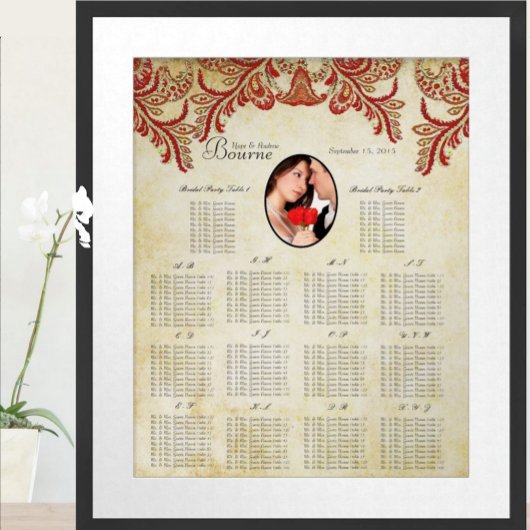 Rood en goudkleurig uw foto-weduwenkaart poster