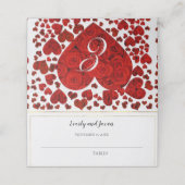 Rood en goudlegant hart en Rozen bruiloft Plaatskaartje (Buitenkant ongevouwen)