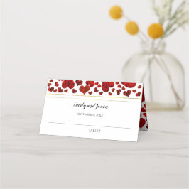 Rood en goudlegant hart en Rozen bruiloft Plaatskaartje