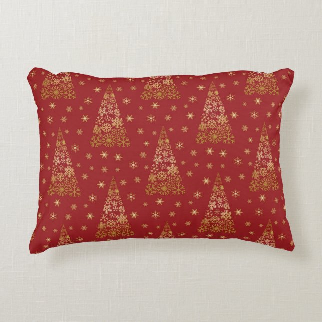 Rood- en goudlegante kerstboom accent kussen (Voorkant)