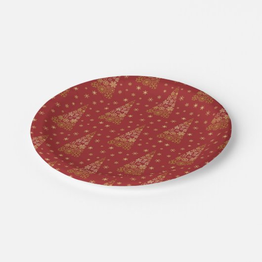 Rood- en goudlegante kerstboom papieren bordje (Gekanteld)