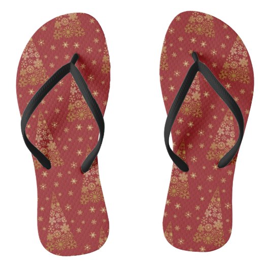 Rood- en goudlegante kerstboom teenslippers (Voetbed)