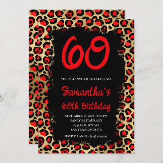 Rood en goudluipaard Geschilderd zwart 60e verjaar Kaart (Voorkant / Achterkant)