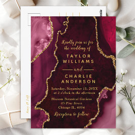 Rood- en goudmarmer-huwelijk briefkaart