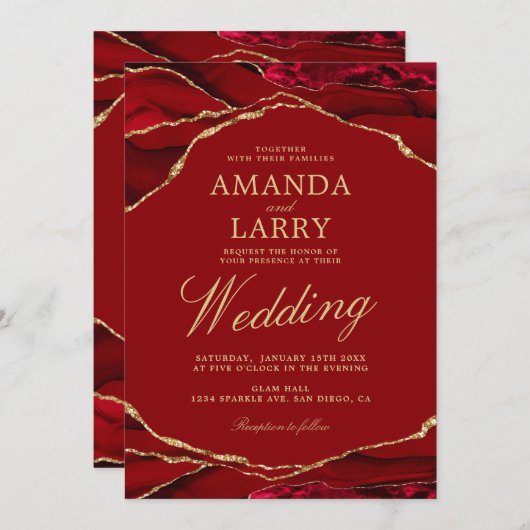 Rood- en goudmarmer-huwelijk kaart (Voorkant / Achterkant)