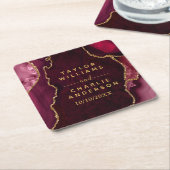 Rood- en goudmarmer-huwelijk kartonnen onderzetters (Schuin)